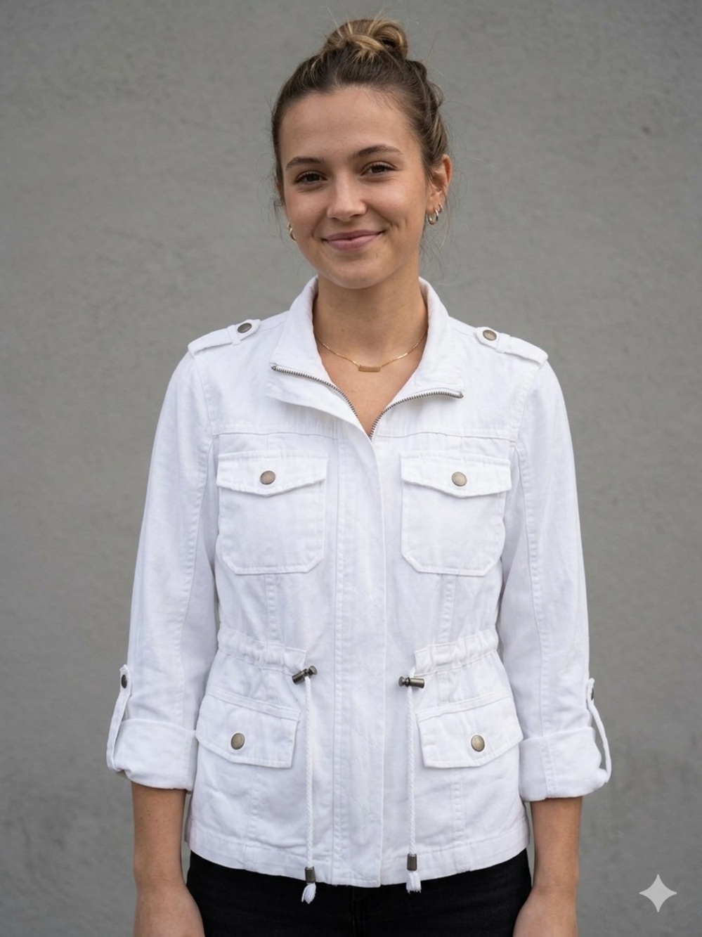 American Rag White Utility Jacket with Drawstring Waist